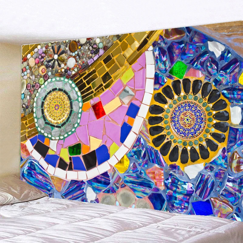 

India Colorful Mosaic Tapestry Wall Hanging Boho Mandala Decor Wall Cloth Tapestries Psychedelic Hippie Tapestry Carpet Yoga Mat