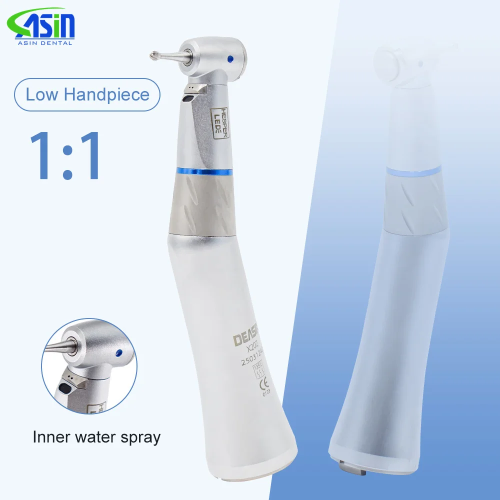 1:1 Push Button Low Speed Fiber Optic Contra Angle Handstück Dental Equipment With Blue Ring X25LKV1