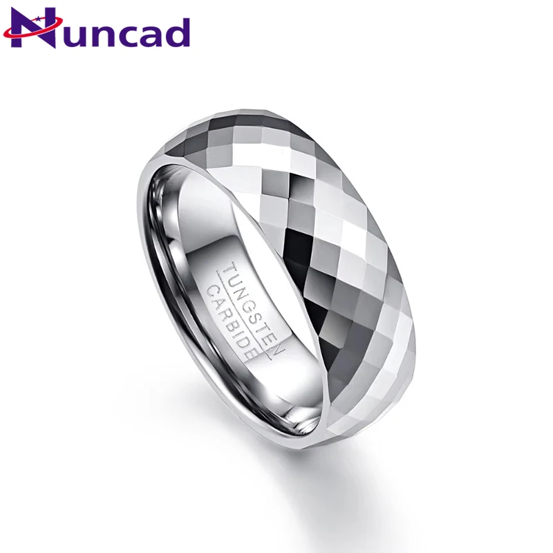 NUNCAD Men's Tungsten Carbide Wedding Ring 8mm Black With Blue Rotatable Chain Inlaid