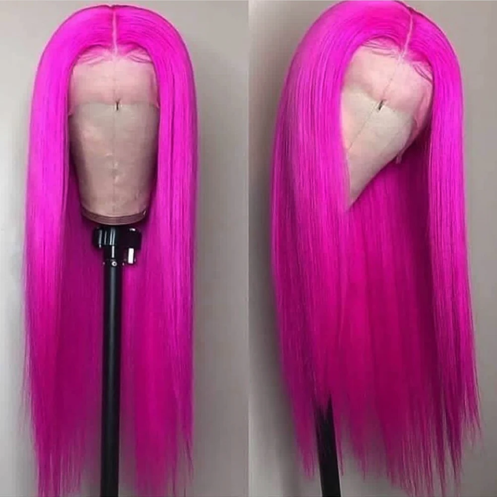 UNIQUE Pink Straight Lace Wig Synthetic Lace Front Wigs for Women with Natural Hairline Free Part Glueless Synthetic Wigs Daily