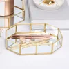 Polygonal Gold Mirror Tray,Beautiful and Elegant Glass Decorative Tray Multi-purpose Durable Vanity Tray Makeup Tray 3