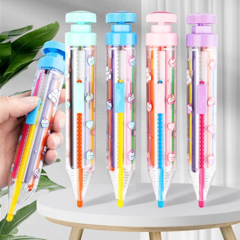 ABS Multicolor Crayons 8 In 1 Push Style Colored Pencil Replaceable Oil Pastel Creative Painting Tools Kids