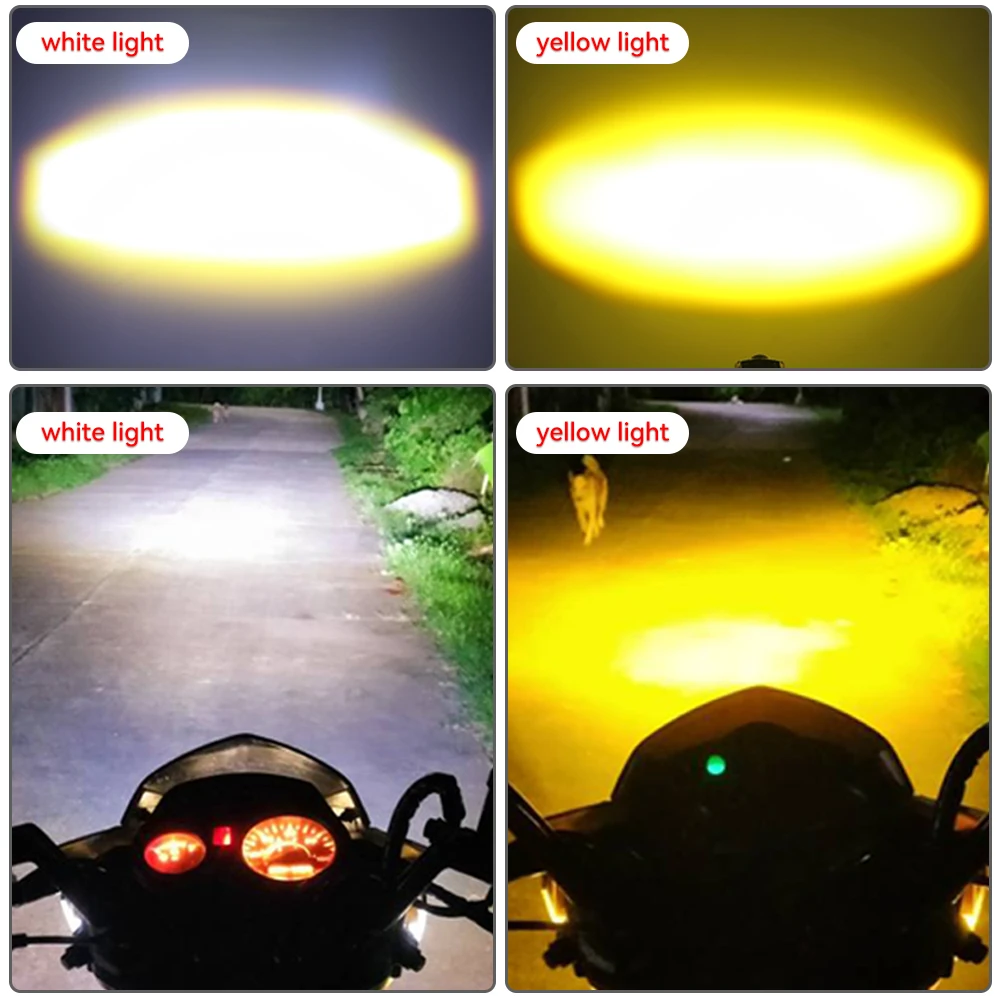 Motorcycle Headlight Led Spotlight Mini Driving Light 12V Hi/Lo Dual Color ATV Scooter Auxiliary