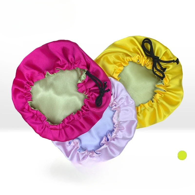 European and American Double-layer Color Simulated Beauty Perm Cap with Chemotherapy Strap Adjustable in Multiple Colors
