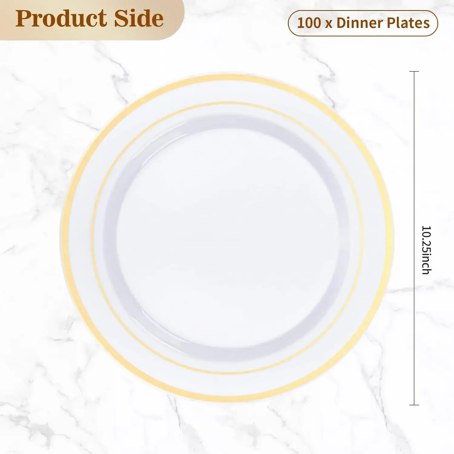 100PCS Gold Plastic Plate 10.25 Inch Disposable Dinner Plate Party with Gold Rim, Heavy Duty Disposable Plastic Plates for Party