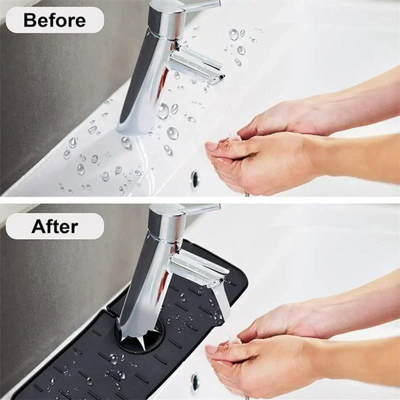 Kitchen Sink Splash Guard Silicone Faucet Handle Drip Catcher Tray Faucet Absorbent Mat Sink Protectors Kitchen Mat kitchen sink mat
