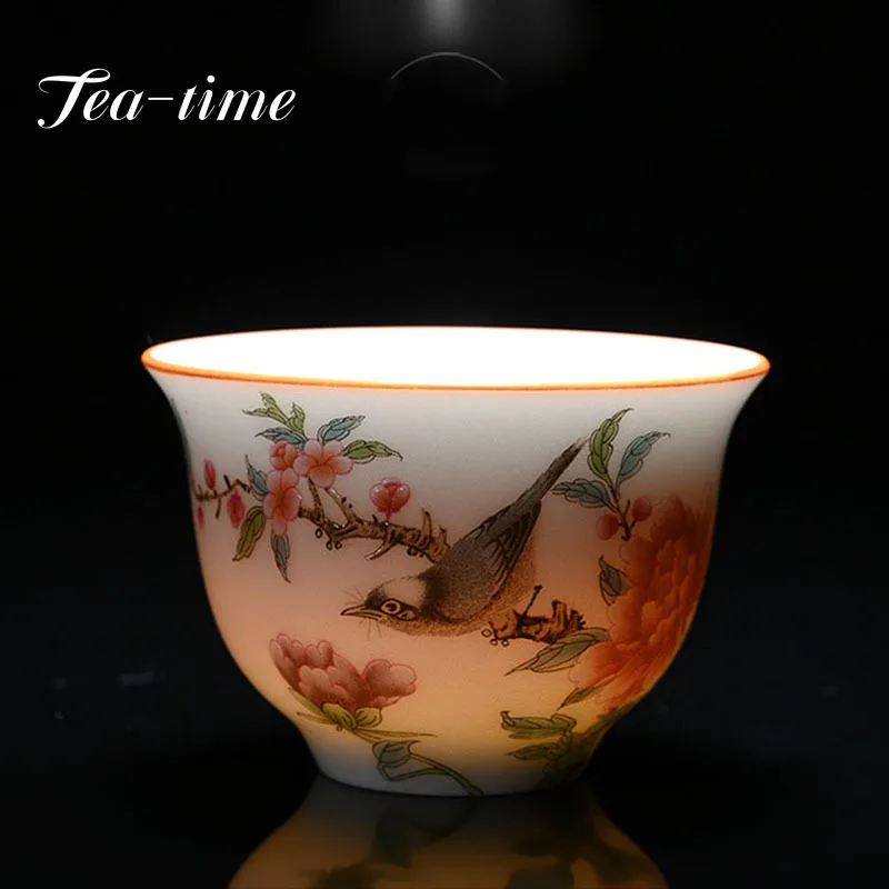 Palace Ceramic Teacup Hand Painted Flowers Tea Bowl Handmade Tea Cup Tie Guanyin Pu'er Home white Porcelain Set 60ml 1 Pc