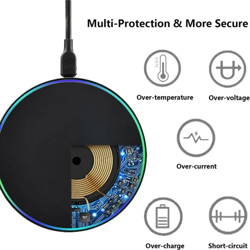 Desktop LED Light Wireless Charger Phone Pad For iPhone 17 16 15 14 13 12 Pro Max Samsung S25 Xiaomi Phone Fast Charging Station