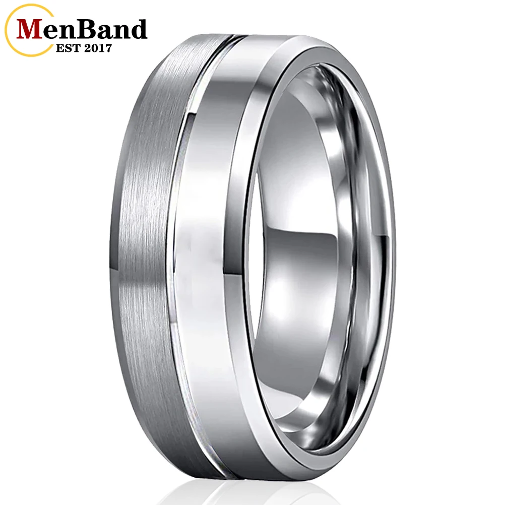 MenBand 6MM 8MM Classic 100% Pure Tungsten Carbide Rings  Men Women Wedding Band Beveled Grooved Finish Comfort Fit