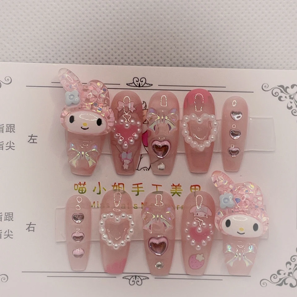 Kawaii Hello Kitty Cartoon Press on Nails Art Y2K Handmade Anime Toy ...