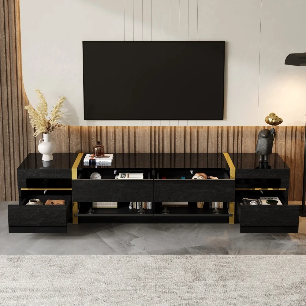 Moderner Luxus-TV-Ständer, Hochglanz-TV-Schrank, Goldene Kanten, mit Schubladen und Türen, Bietet Viel Stauraum für das Wohnzimmer – Detail 34