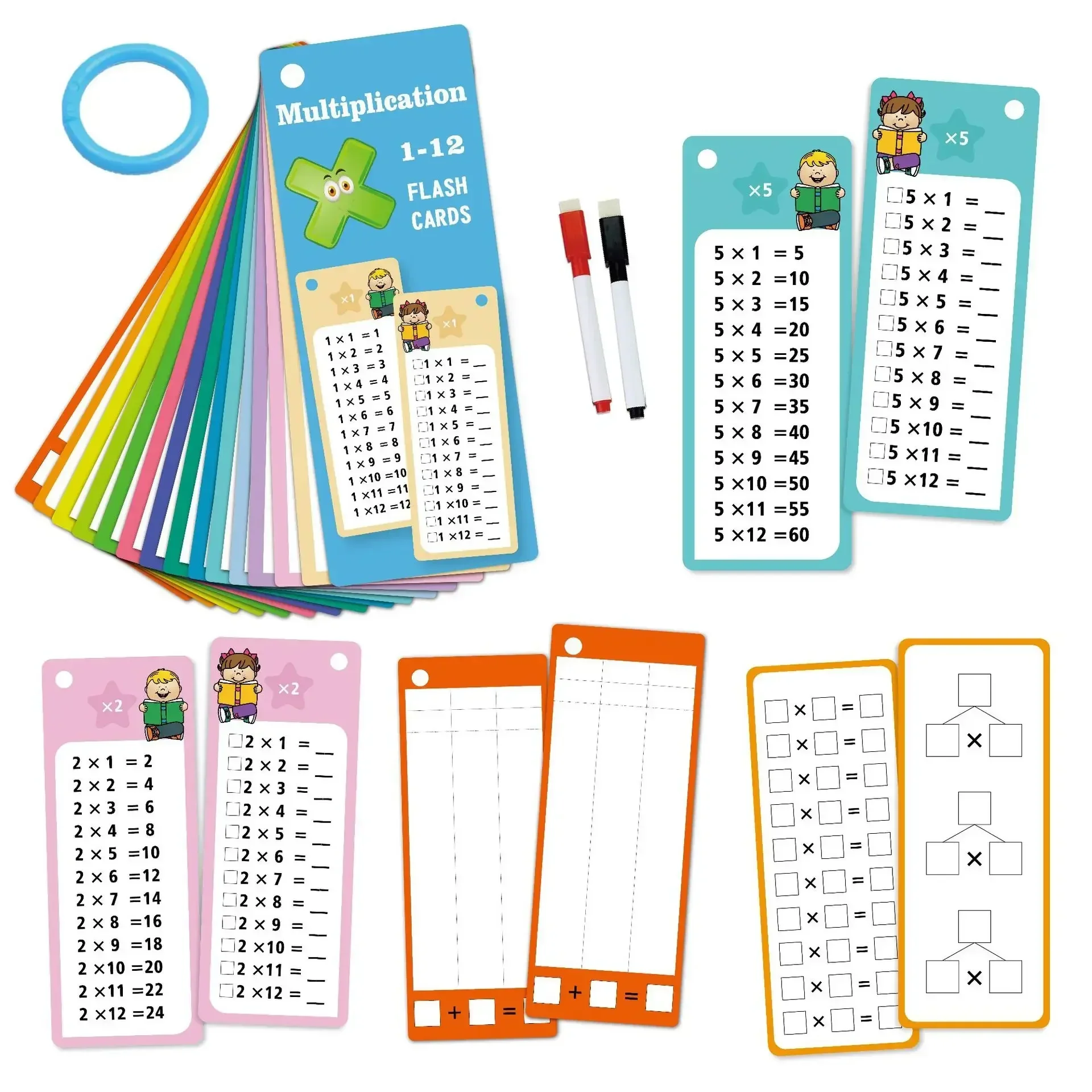 Kids Maths Training Cards Addition Subtraction Multiplication and Division Educational Student Arithmetic with Erasable Pen Toys