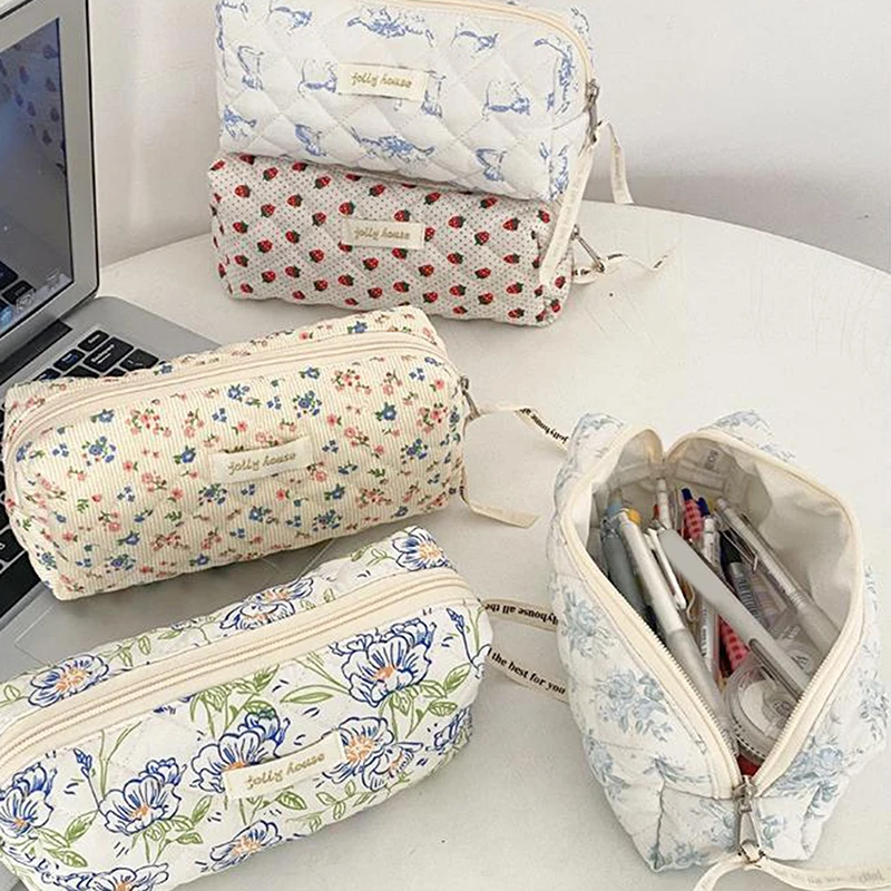 Pencil Case Korean Style Floral for Girl Soft Cotton