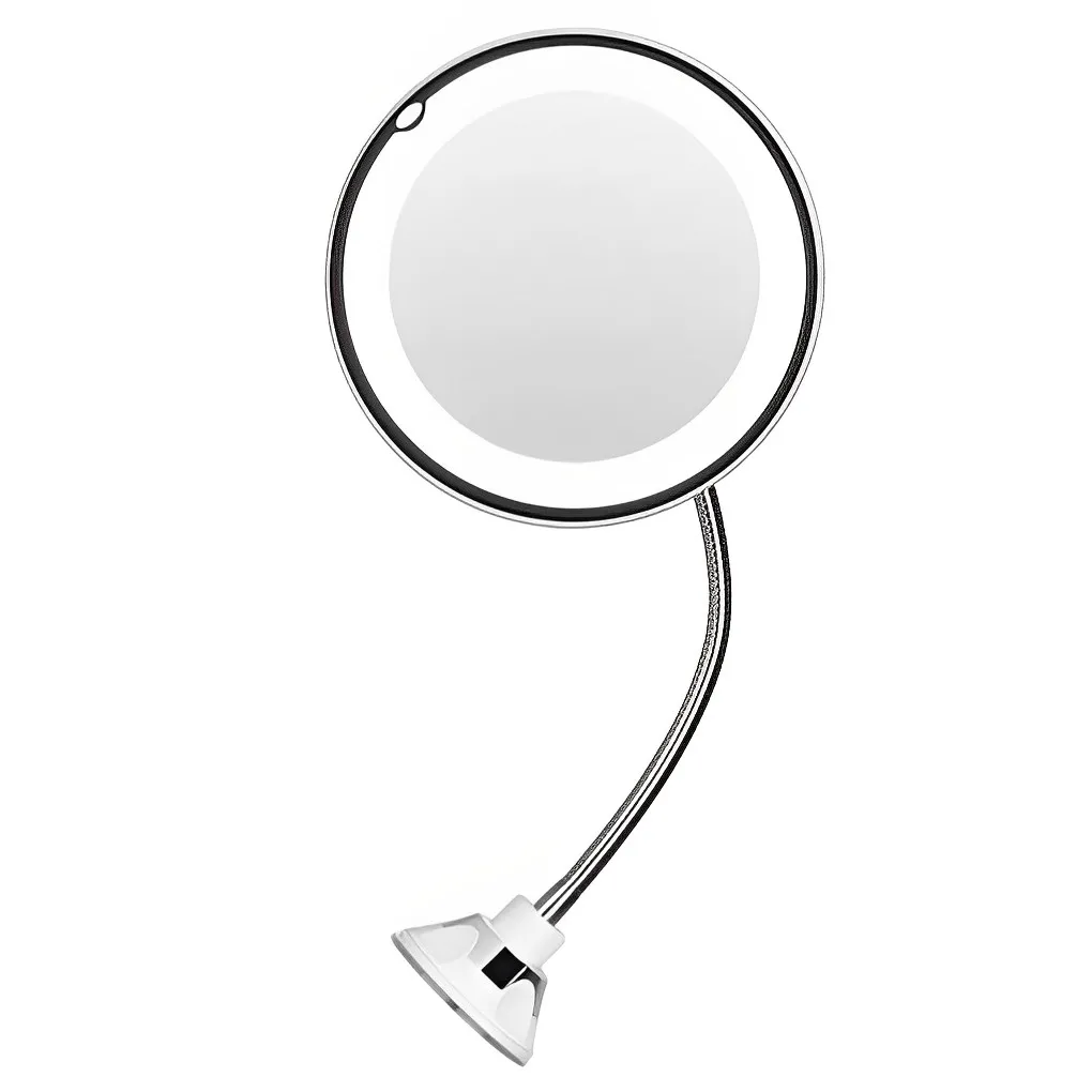 Flexible Gooseneck Makeup Mirror with LED Light 10X Magnifying Mirror Suction Cup Bright Diffused Light and 360 Degree Swivel 6