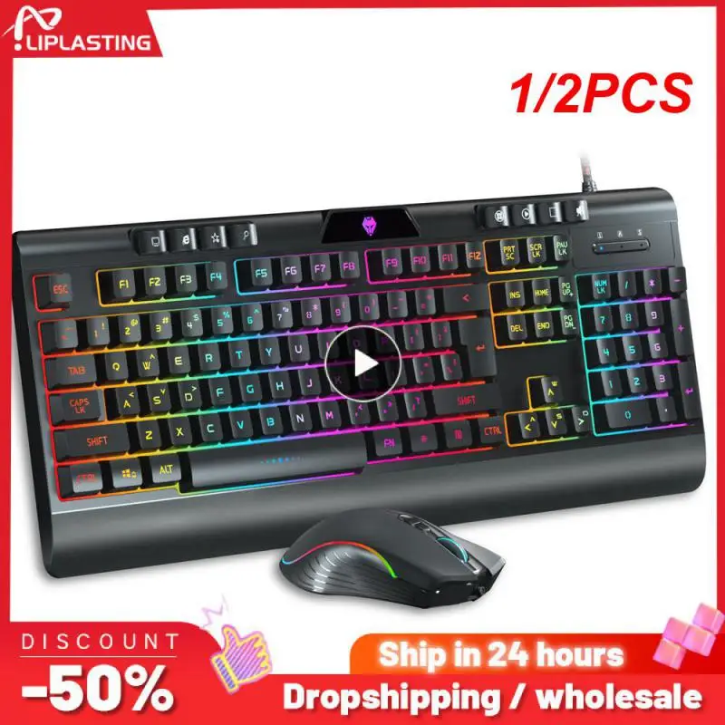 

1/2PCS 104 Keys Gaming Keyboard and Ergonomic Mouse Set with Dynamic LED Bakclight Wired Keyboard for Laptop Desktop PC Gaming