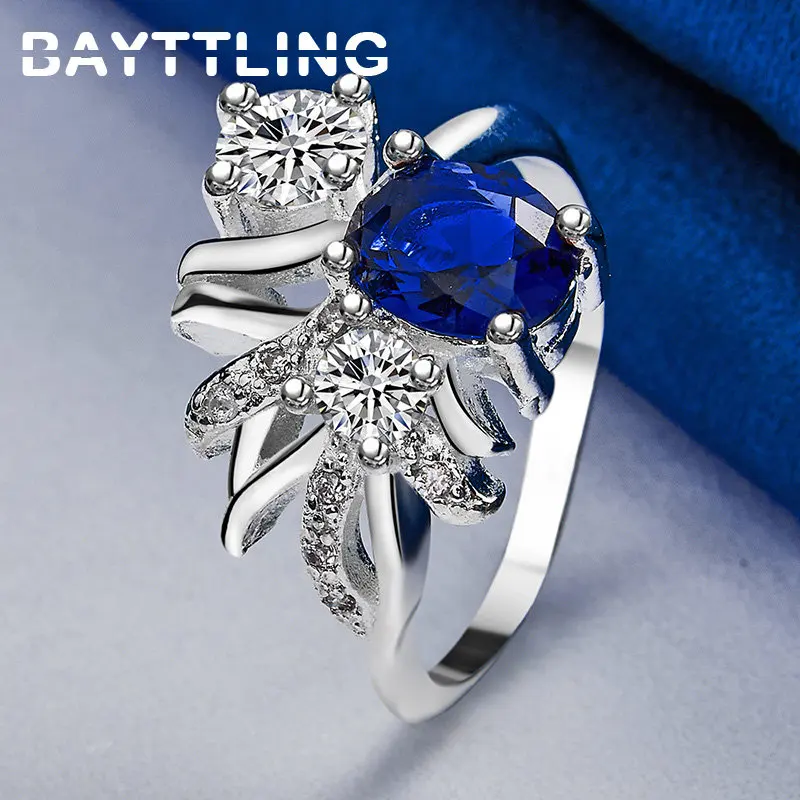 

New 925 Sterling Silver Ring Beautiful Shiny Blue Zircon Ring Women Fashion Wedding Gift Girlfriend Jewelry Accessories