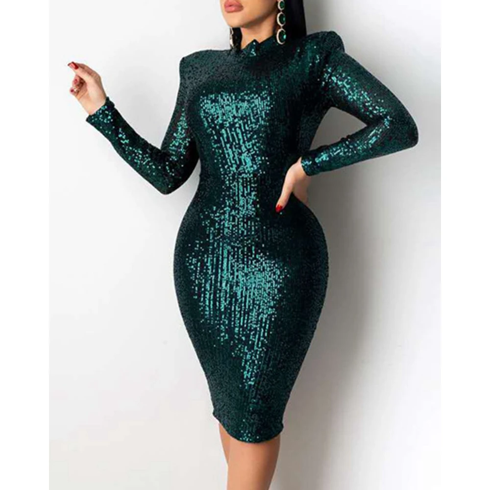 

Sequin Design Long Sleeve Bodycon Midi Party Dress Sexy Femme Round Neck Evening Dress Birthday y2k Vestidos Elegant Clubwear