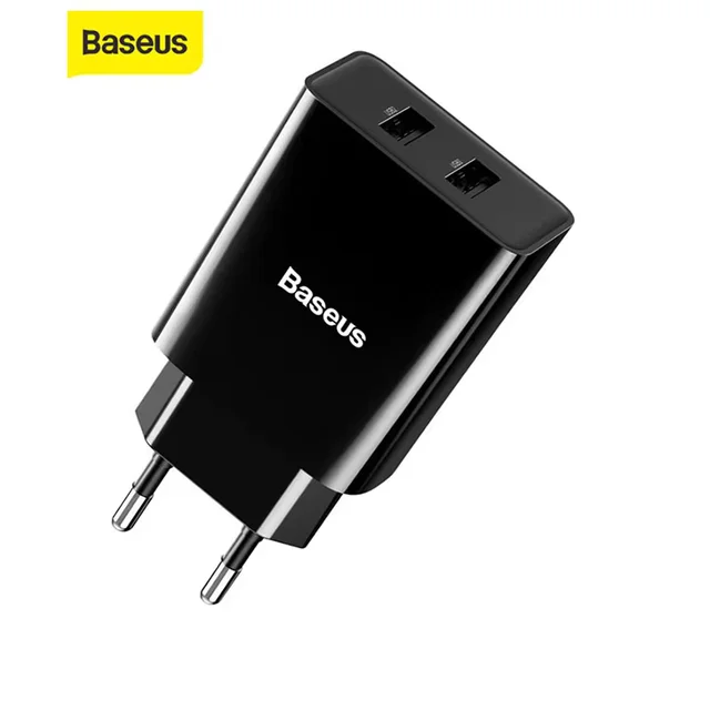 Baseus carregador usb duplo plugue da ue carregador 2.1a 1
