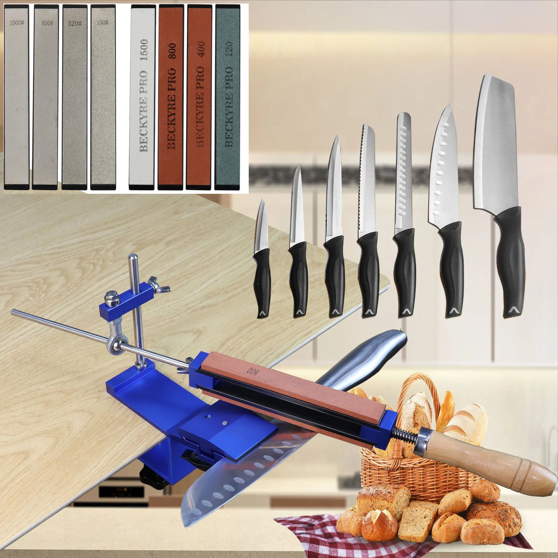 

BECKYRE Professional Fixed Angle Sharpener Knife System with Stones Diamond Sharpening Stone Whetstone Kitchen Grinding Tool