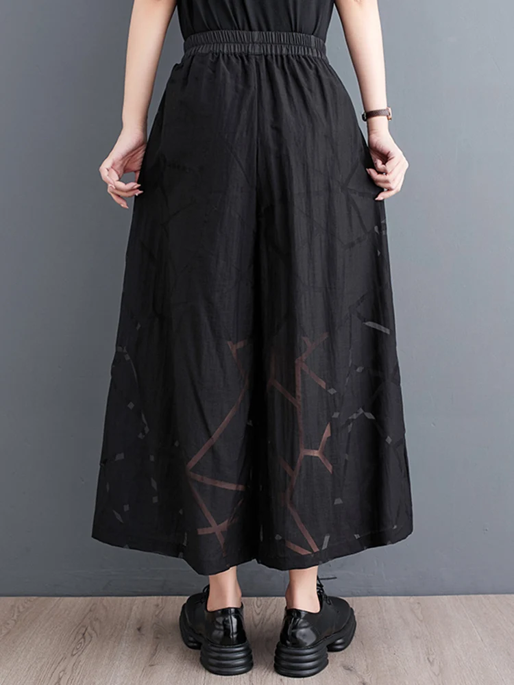 Black Vintage High Waist Wide Leg Pants Women Fashion Hollow Out Pocket Loose Casual Ladies Trousers Streetwear New Summer 2025