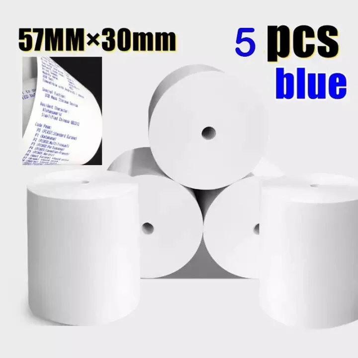 Thermal Paper 57x30mm POS Printer Blue Font 5 Rolls Mini Mobile Bluetooth Cash Register Roll Paper Bill Receipt Printing