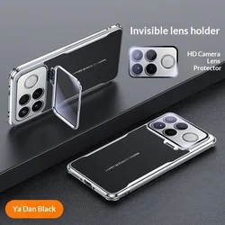 Luxury Leather Phone Case with Invisible HD Lens Holder and Shockproof Bumper for Poco F8 ultra (Black)