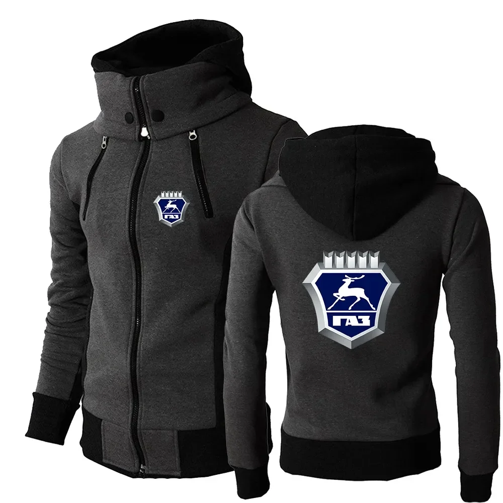 

GAZ Gazelle 2024 Men's New Print Autumn Casual Sweatshirts Solid Color Double Zipper Hoodie Slim Fit Comfortable Streetwear Tops