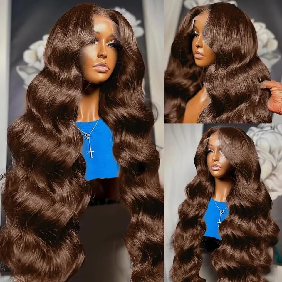 36 Inch 13x4 Body Wave Lace Front Wig Chocolate Brown Lace Front Wigs HD 13x6 Lace Frontal Wig Colored Human Hair Wigs Remy