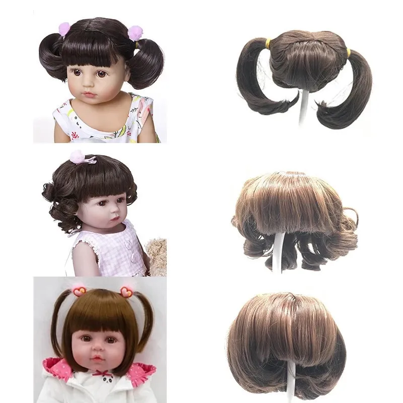 Fit For Doll Head Circumference 32cm To 36cm Silicone Reborn Baby Doll Hair Wig Curly Brown Golden Hair for BJD doll Reborn Doll