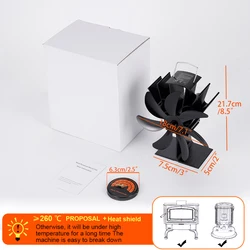 Eco-Friendly Aluminum Alloy Heat-Powered Stove Fan - 7 Blades for Quiet and Efficient Heat Distribution (With Thermometer)