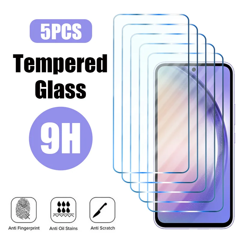 

5Pcs Tempered Glass For Samsung Galaxy A53 A54 A14 A33 A34 A52S 5G Screen Protector For Samsung A52 A73 A24 S23FE S21FE Glass