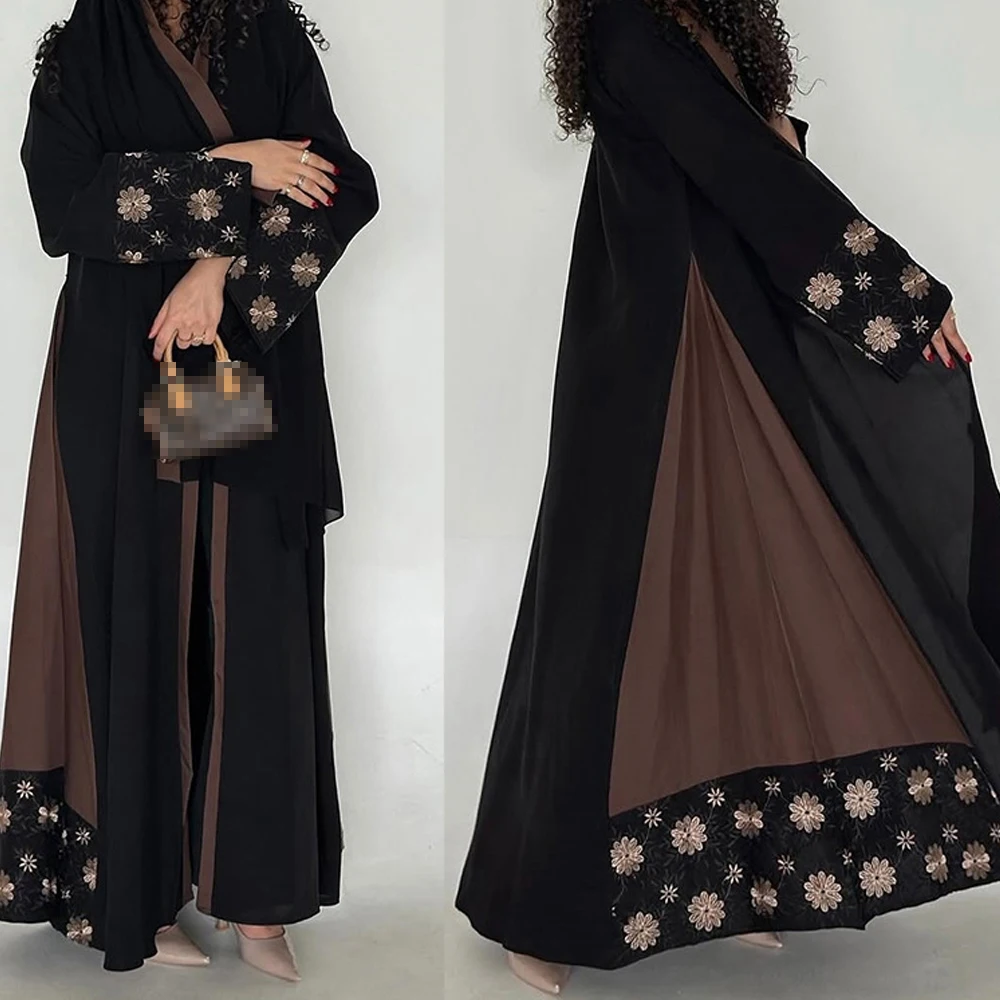 Ramadan Eid Muslim Women Embroidery Maxi Dress Dubai Open Abaya Turkey Kaftan Kebaya Caftan Marocain Femme Robe Kimono Jalabiya photo