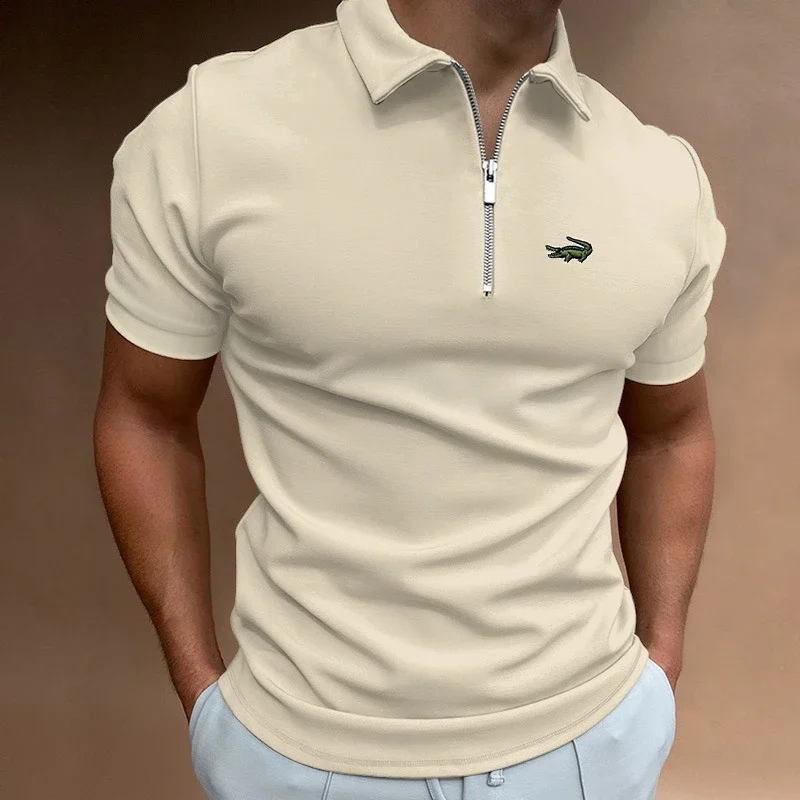 

NEW Men's Solid Color Polo Shirt Short Sleeve Turn-Down Collar Zipper Polo Shirt&for Men Casual Streetwear 2023 Summer Male Tops