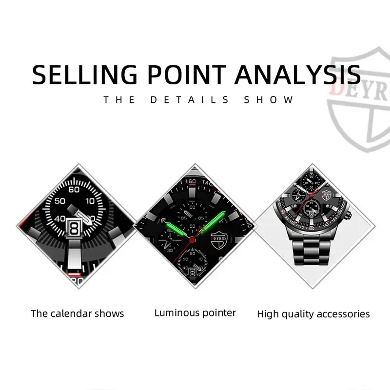 Sports Watch Mens Stainless Steel Quartz Calendar Luminous