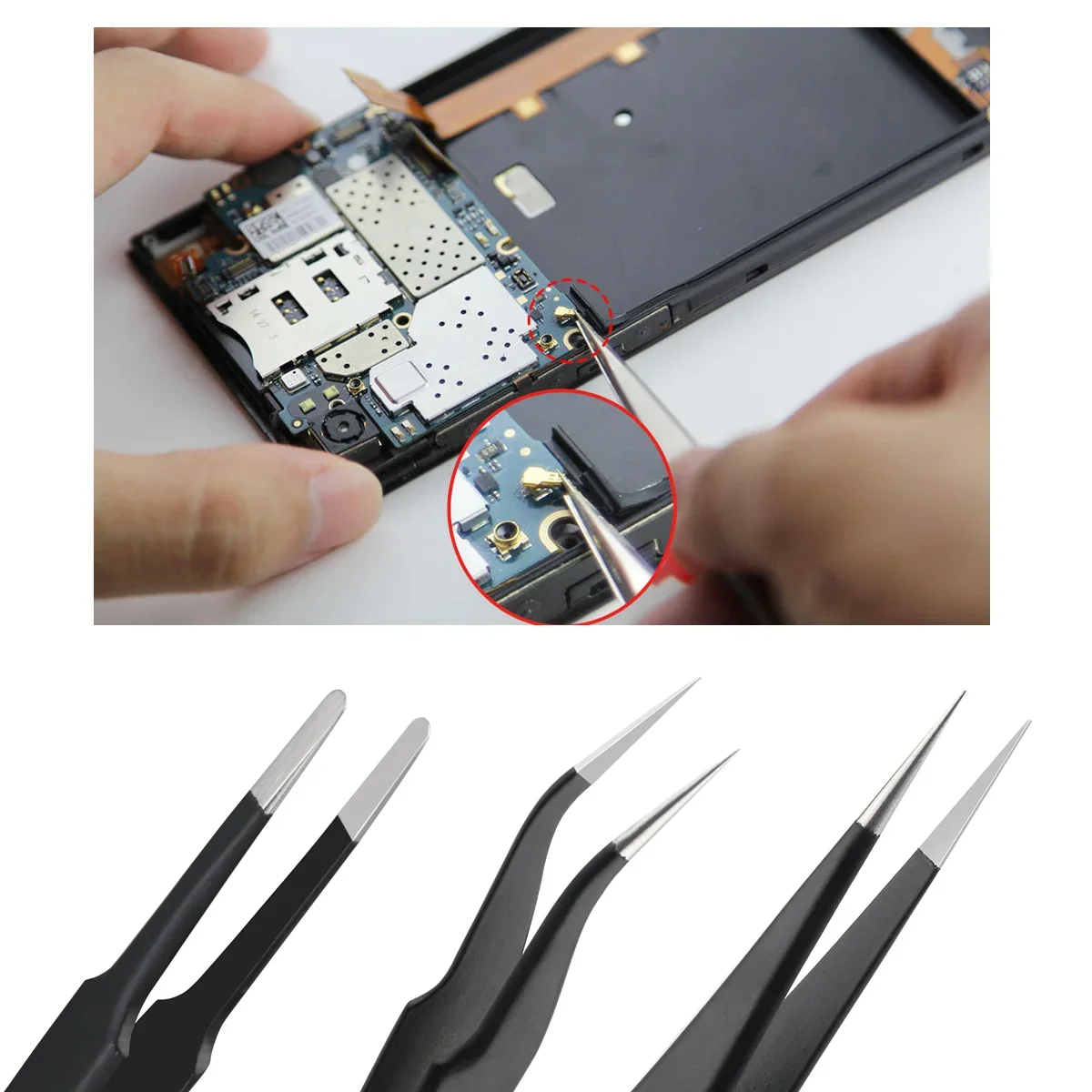 Anti-static ESD Stainless Steel Tweezers Set 9pcs with Case for Electronics Jewelry-making Laboratory Work