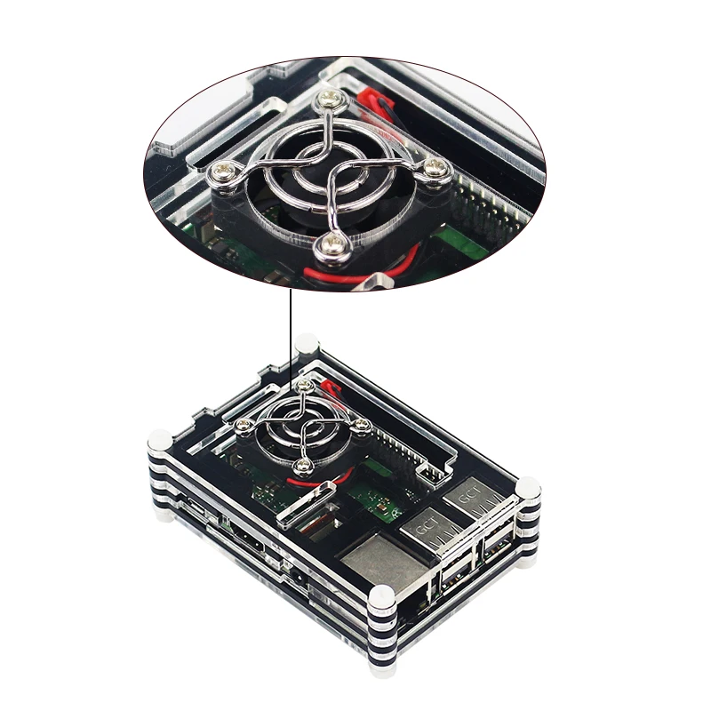 Acrylic Multi-Layer Case with CPU Cooling Fan and Metal Screws - Clear Cover