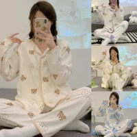 Spring And Summer 2 Piece Nursing Clothes Cotton Nursing Homewear Sweat Absorbent Monthly Clothing Maternity Pajamas Homewear 1