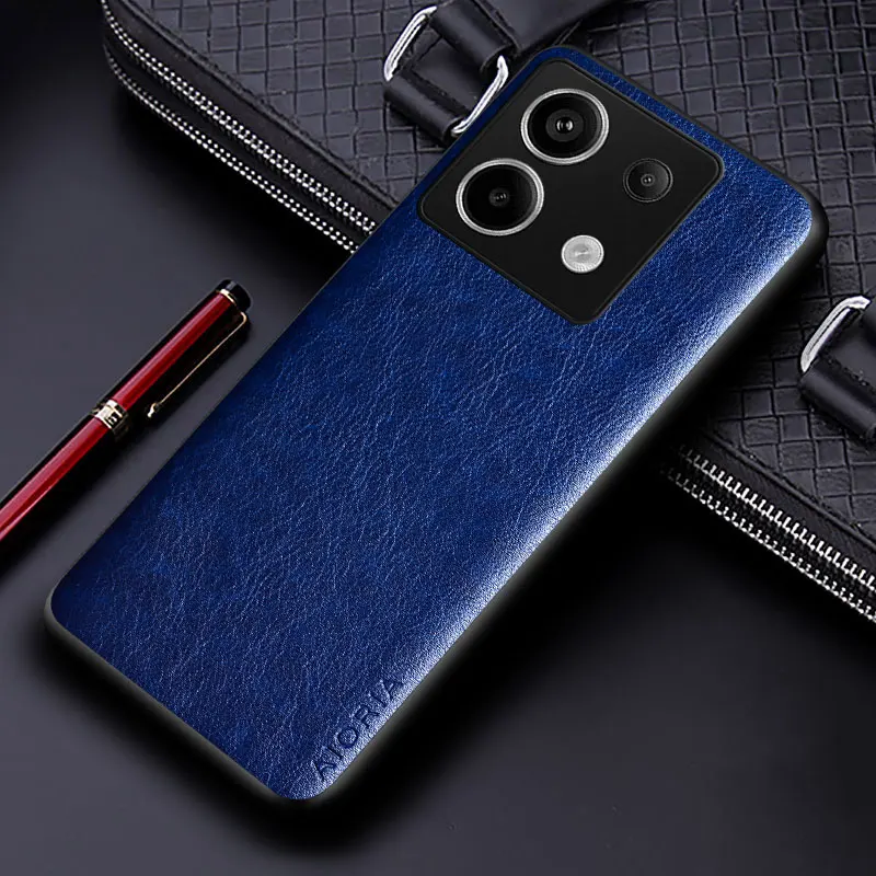 Elegant Leather Business Phone Case - Solid Color Soft TPU & Hard PC Cover
