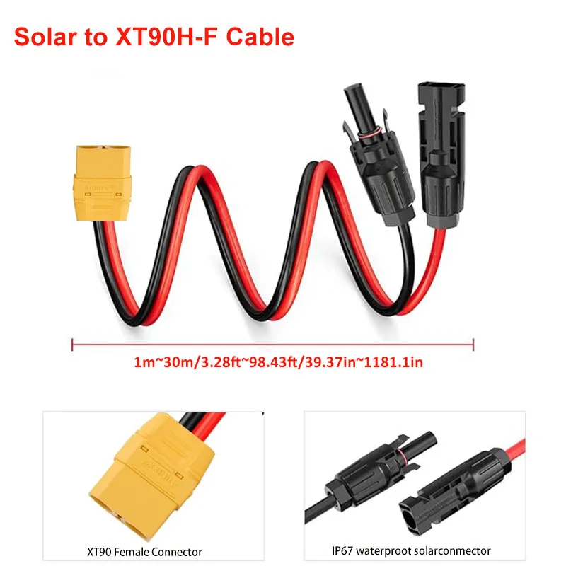 Câble de charge XT90H 10 AWG 30m déroulé montrant sa longueur pour batteries RC LiPo