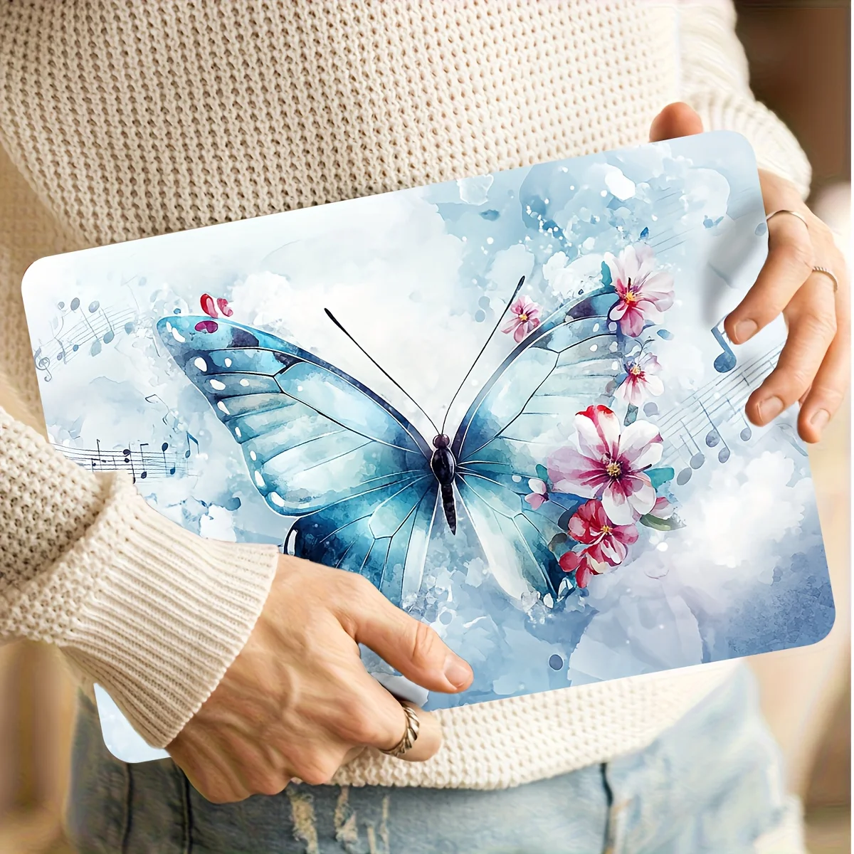 2팩 나비 패턴 노트북 스티커 케이스, 범용 라이트 베이지 방수 스크래치 방지 스티커 - 방수, 스크래치 방지