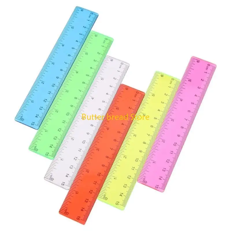 W89C 8Pcs 학생을위한 직선 비산 방지 눈금자 세트 학교 수학 용품 6 인치 투명 플라스틱 눈금자 사무실 측정 도구