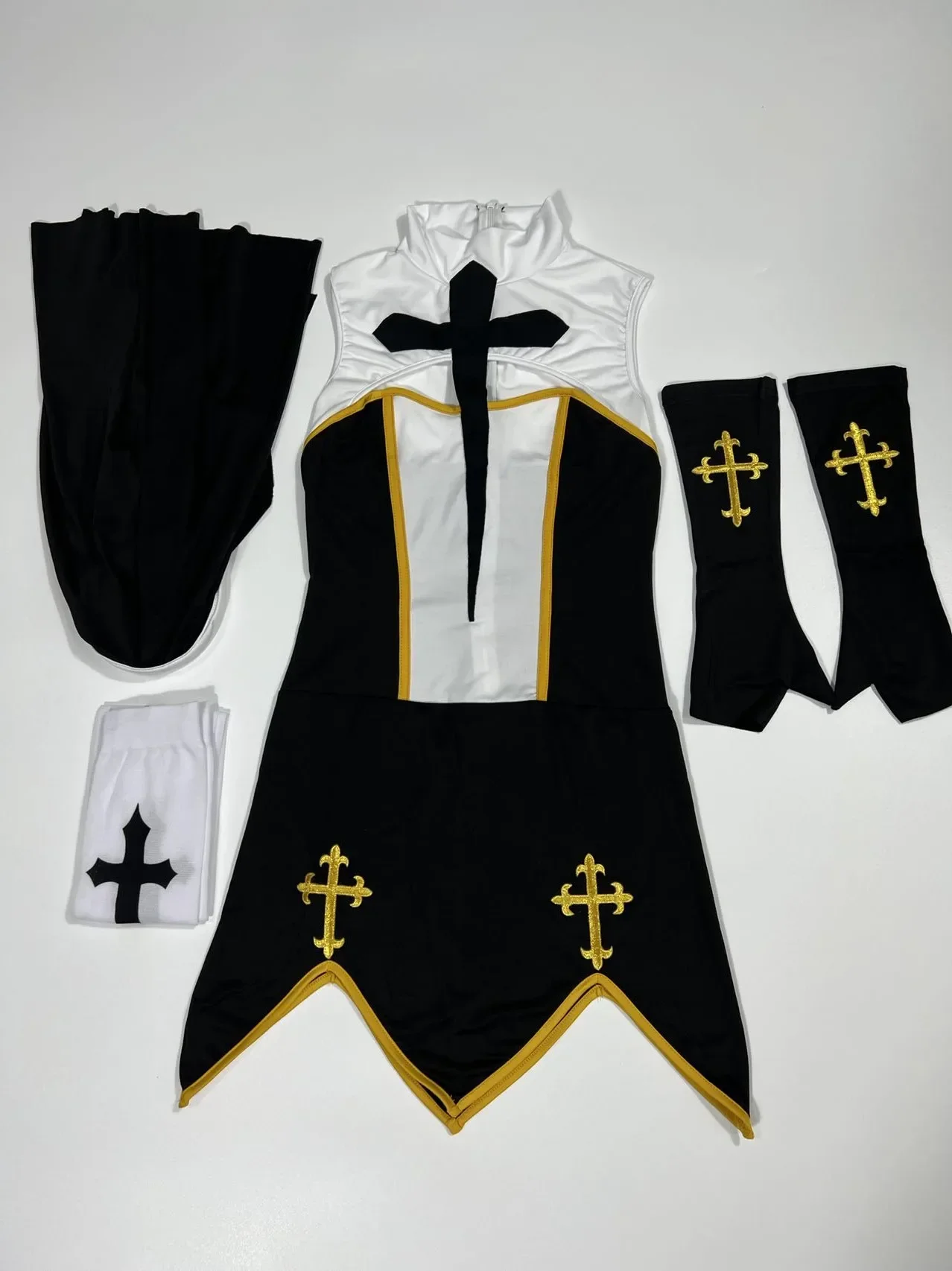 Women\'s Sexy Nun Cosplay Costume Adulto Purim Carnival Halloween Fantasia Fancy Dress Up