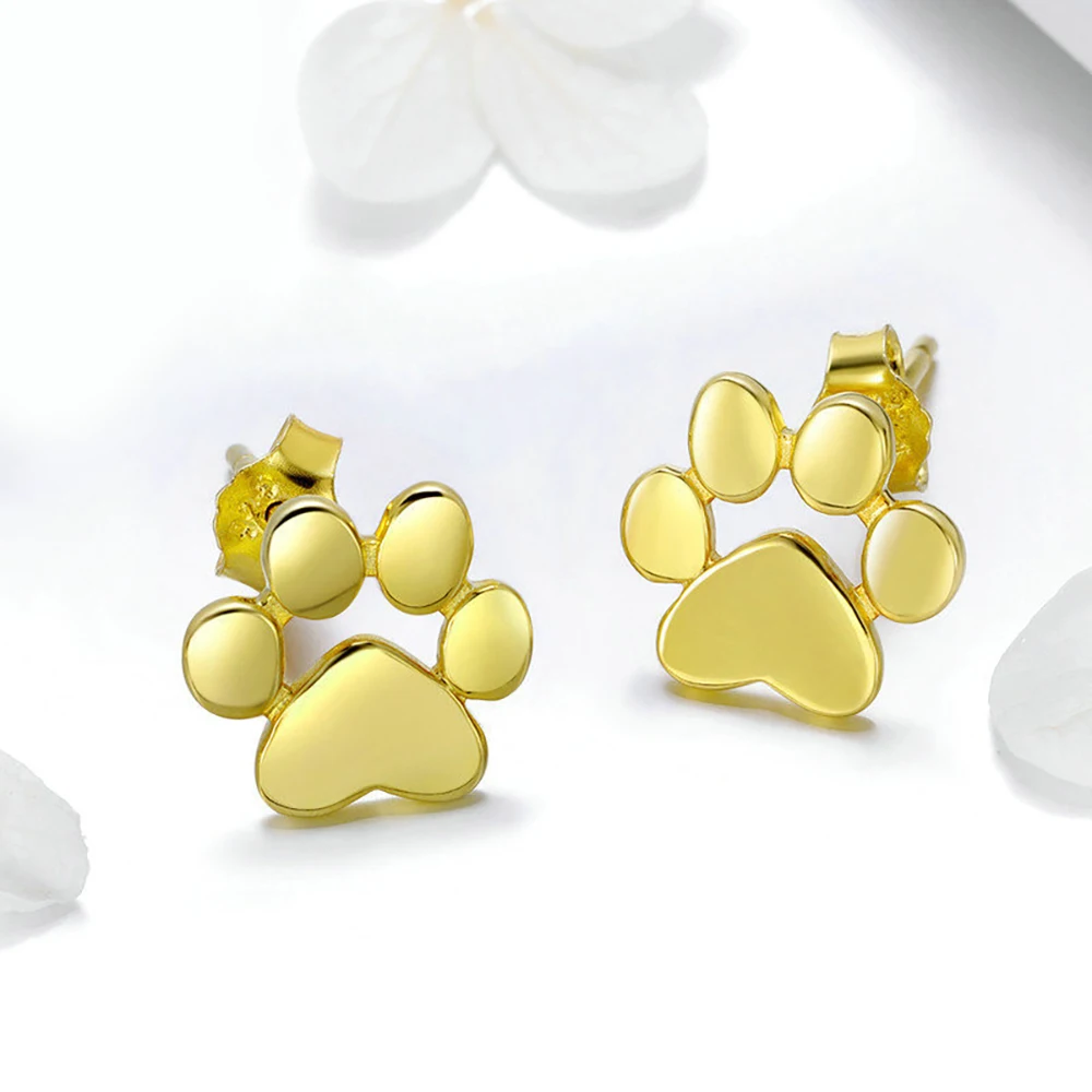 

100% S925 Sterling Silver Fashion Pet Cat Footprint Earrings Female Rose Golden Gold Color Lady Earrings Jewelry Jewelry Gift