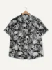 Skull Print Men's Large Size Lapel Shirt Summer Fashion Street Hip Hop Trend Tops Men's Shirt Oversized T-shirt 2