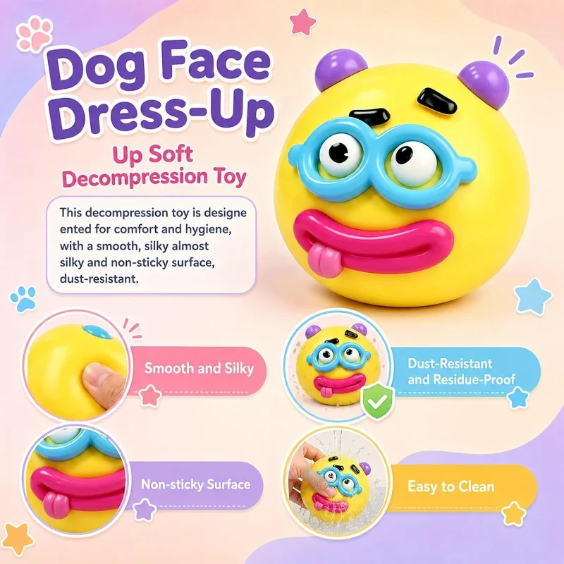 Squishy DIY Curiosities Dog Face Stress Relief Toy - Soft, Slow-Rise Sensory Decompression Gift