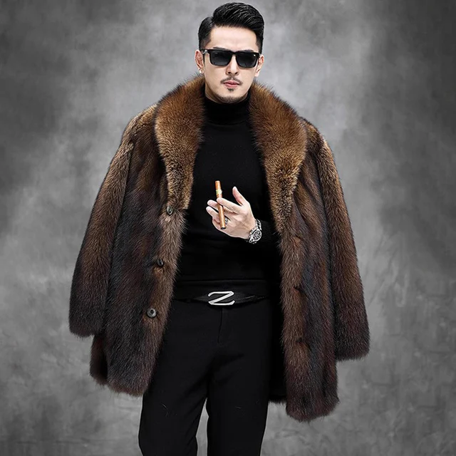 Men\'s mink coat The new winter imitation mink fur coat medium length plus size thickened warm 5