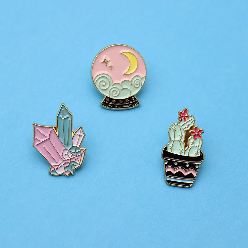 

cactus Potted plant Metal Enamel Brooches Fashion Badges Pin Backpack Coat Lapel Pins Jewelry Accessories Newest Crystal Ball