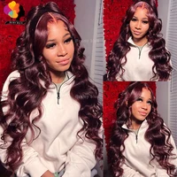 Perruque Lace Front Wig Body Wave Naturelle, Cheveux Humains, Bordeaux, Rouge 99J, 13x6, pour Femme Africaine 2