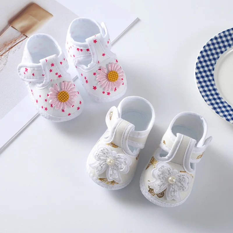 Newborn Baby Girl First Walkers Soft Sole Crib Toddler Shoes Infant Baby Girls Cute Floral Bow Shoes