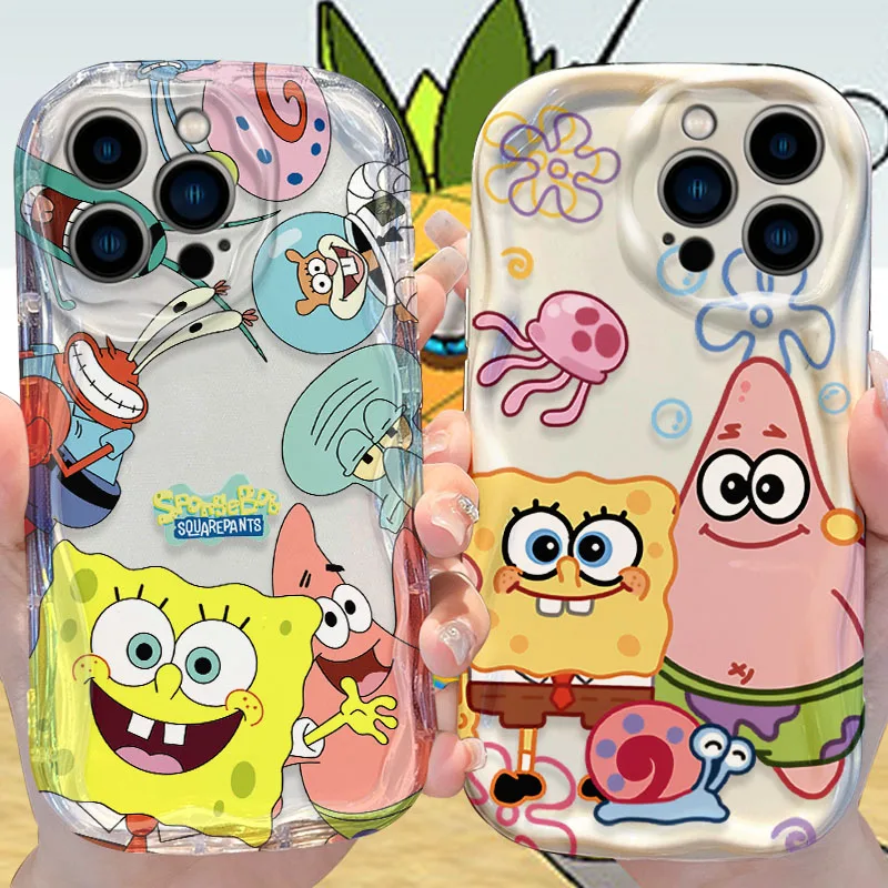 Lovely S-SpongeBobs Case for iPhone 16 15 14 Pro Max 13 12 Mini 11 XS X XR 8 7 Plus SE 2022 2020 Soft Silicone Shockproof Cover